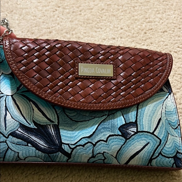 Pineda Covalin Blue and Brown Floral Crossbody Bag - Picture 2 of 8